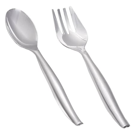 Smarty Had A Party Silver Disposable Plastic Serving Flatware Set - Serving Spoons and Serving Forks (150 Pairs), 300PK 2642CS-CASE
